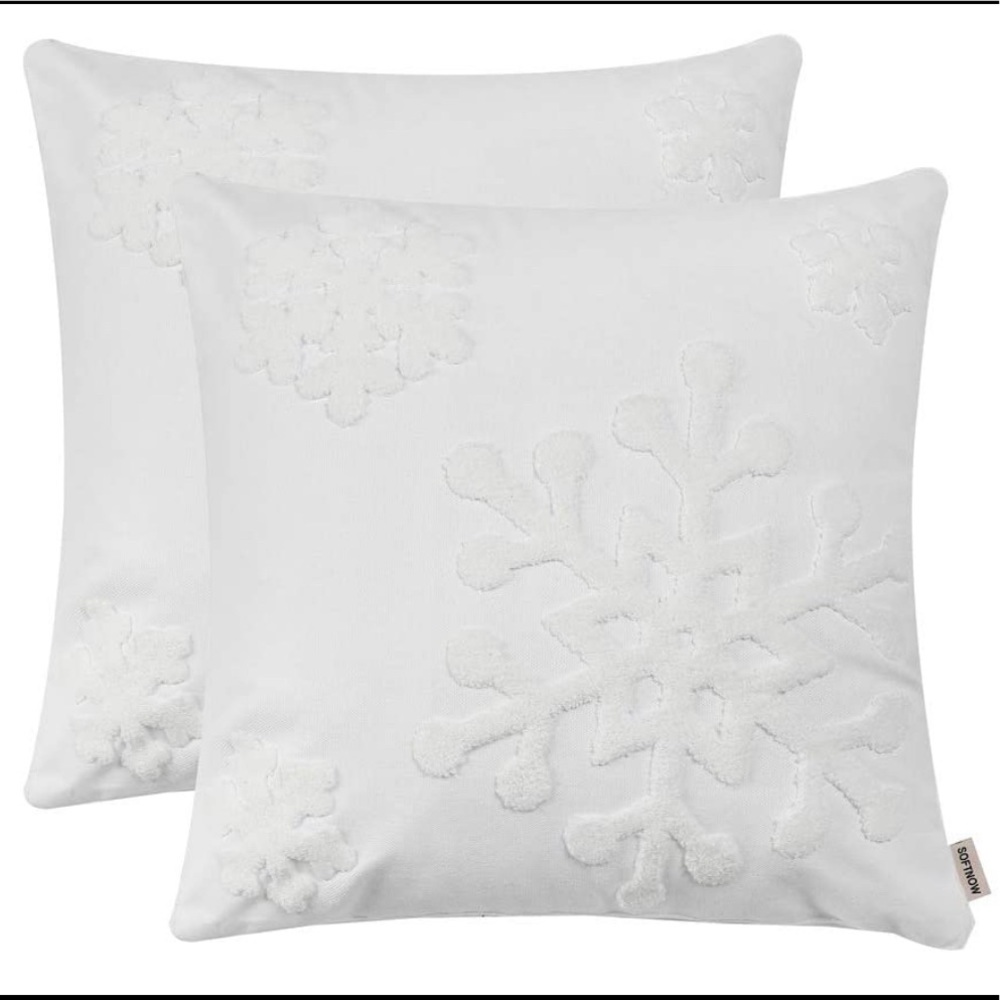(2)Snowflake Cotton Embroidered Pillow Covers